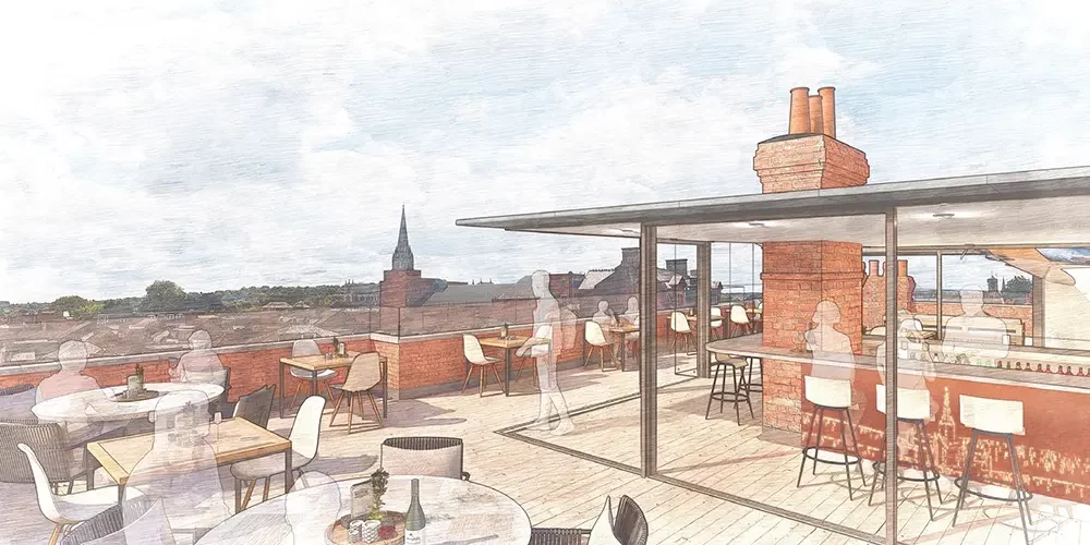 spitfire rooftop bar view to salisbury cathedral